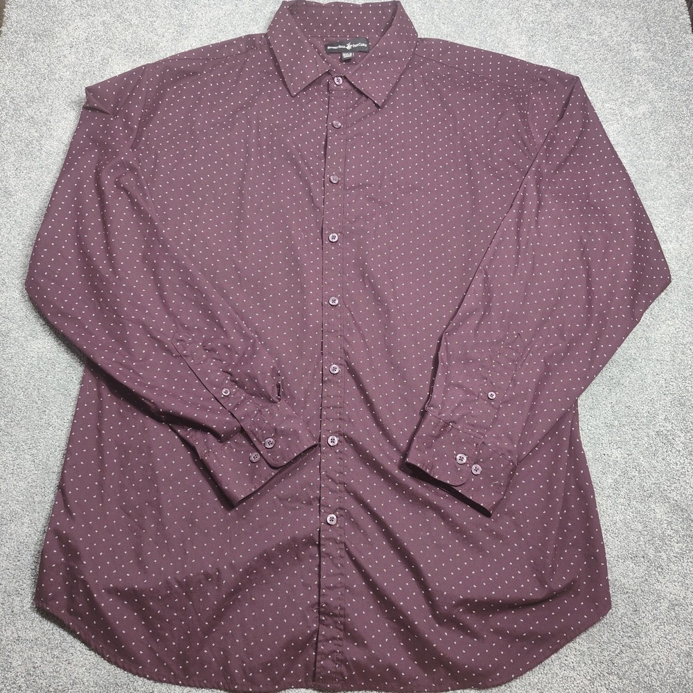 Beverly Hills Polo Club Shirt Mens 3XLB Burgundy Dotted Button Down Dress Casual
